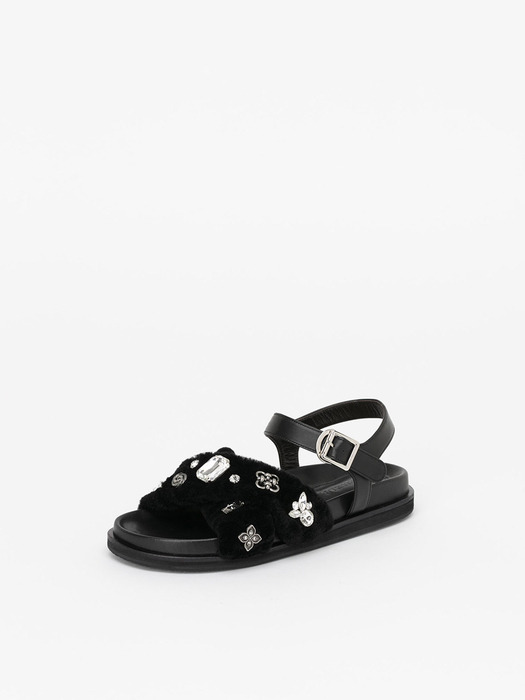 Orlane Shearling Sandals in BLACK