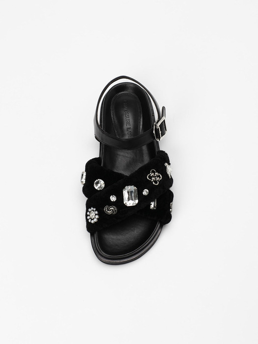 Orlane Shearling Sandals in BLACK