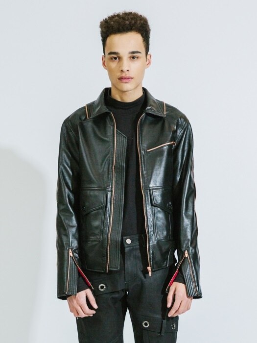 BORN ZIP DETAILED LAMBS LEATHER JACKET