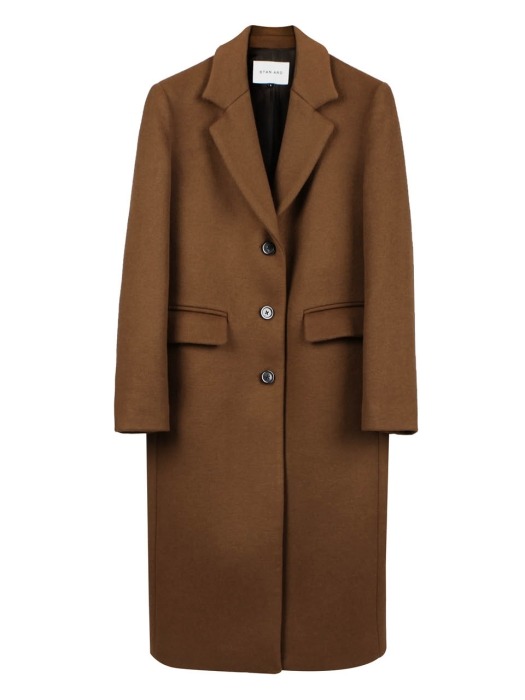 Wool Blend Chesterfield Single Brown Coat