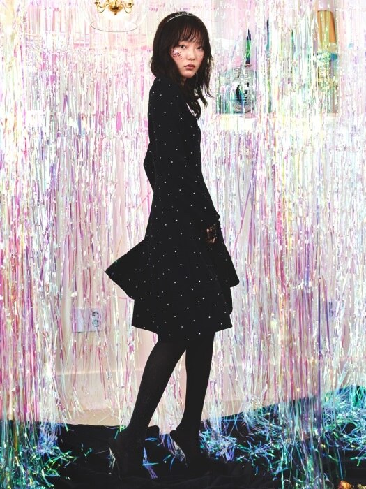 Dot Ruffle Lace Dress_Black