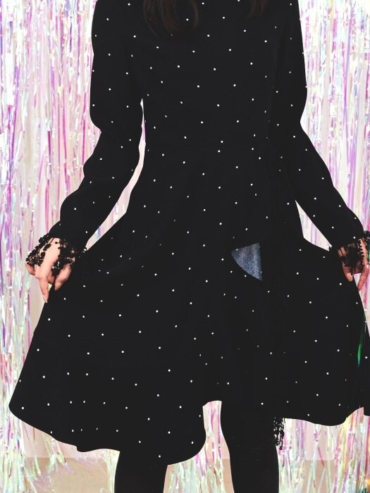 Dot Ruffle Lace Dress_Black