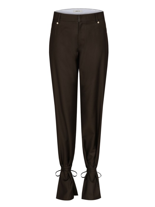 TIE-EMBELLISHED STRAIGHT-LEG TROUSER (BROWN)