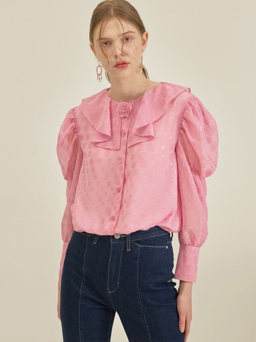 SHINING DOT CORSAGE CHIFFON BLOUSE_BLUISH PINK