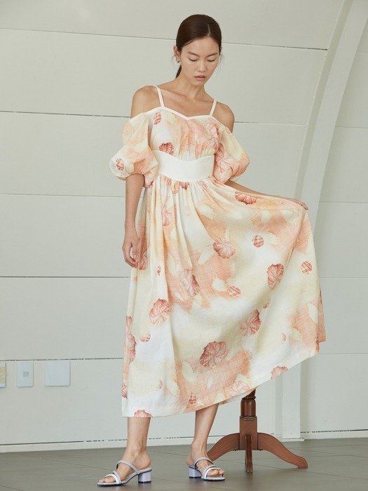 peach shell offshoulder linen dress