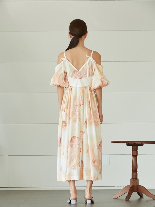 peach shell offshoulder linen dress