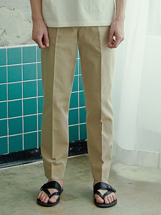 Straight cotton pants(L/BEIGE)