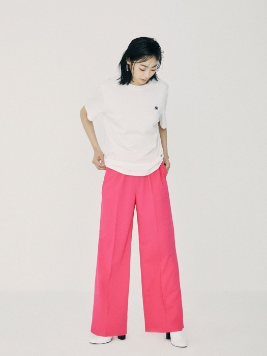 Band Waisted Straight Fit Pants Pink