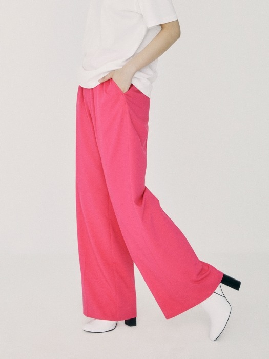 Band Waisted Straight Fit Pants Pink