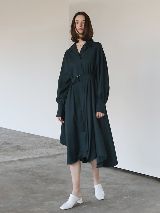 Wool asymmetric dress_Green