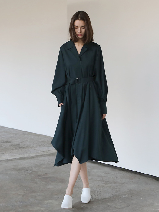 Wool asymmetric dress_Green