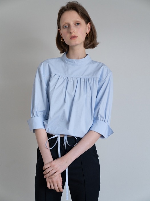 DRAW-STRING COTTON BLOUSE (SKYBLUE)