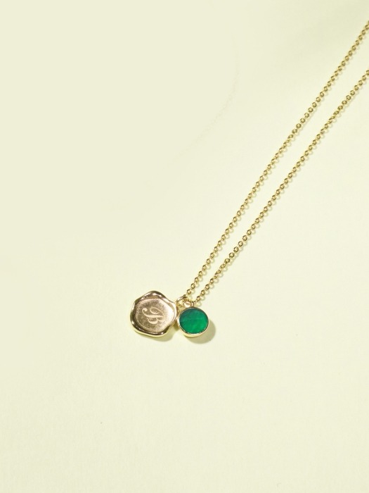 Silver Sealing Initial Coin &Birthstone Necklace