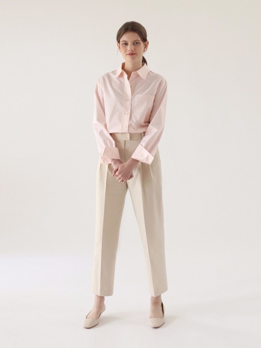 Pleated cotton trousers - Cream