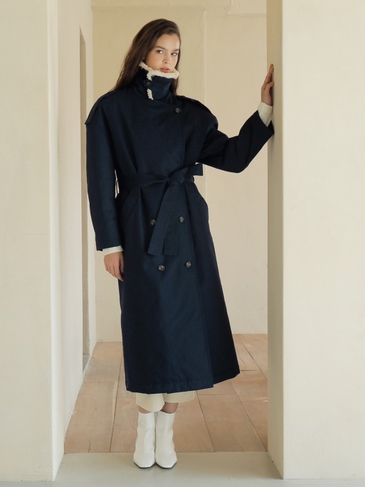 19FW PADDING TRENCH COAT /NAVY