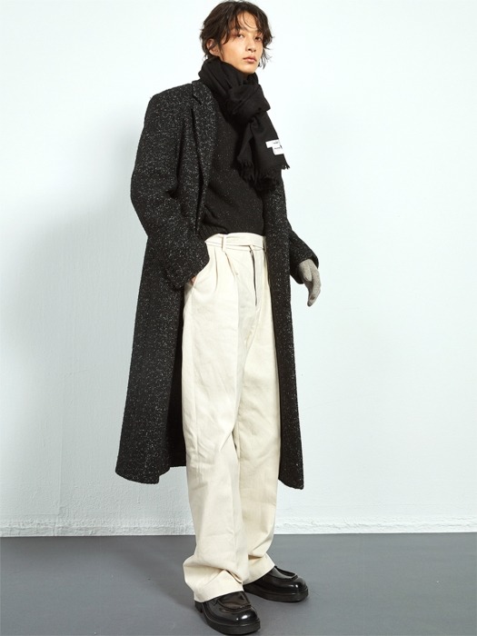  BLACK tweed long singlecoat(KJ014)