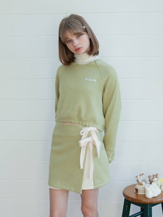 TWISTED KNIT WRAP SKIRT_PASTEL GREEN