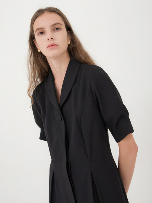 Shawl Collar Jacket Dress - Black