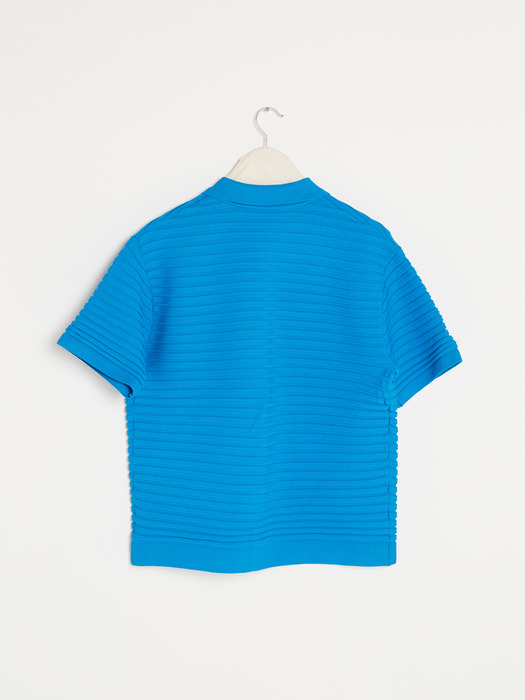 Pleats Half-sleeve Knit Shirts [Blue]
