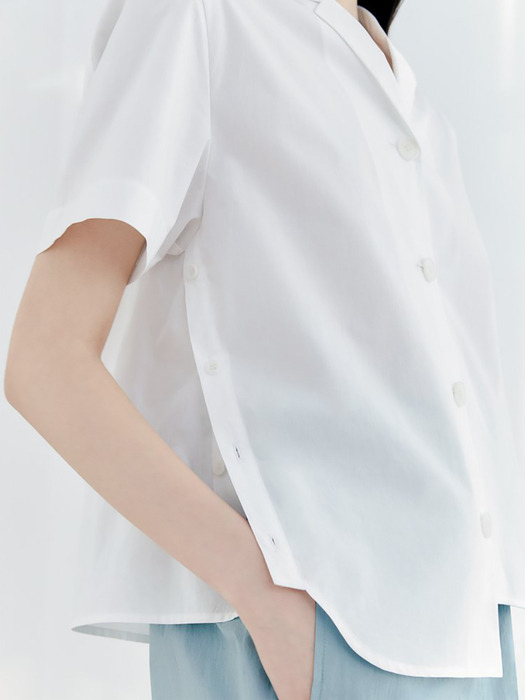 Side Button Crop Shirts - White (KE0360M031)