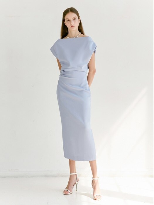 ATHENA Asymmetric sleeve dress (Light Cornflower Blue)