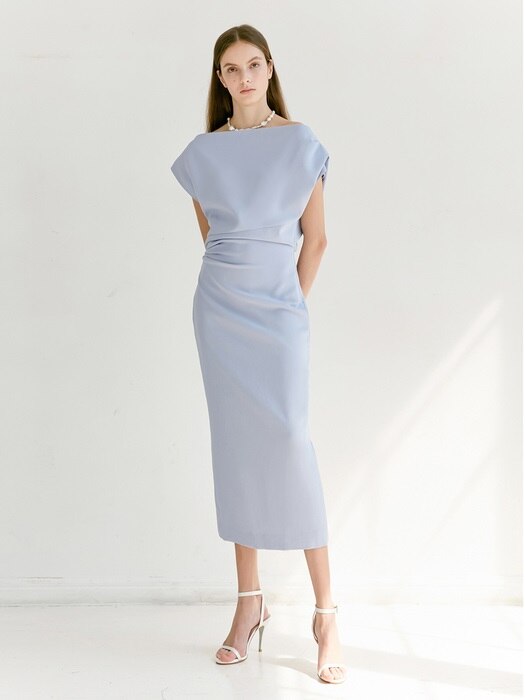 [미전시]ATHENA Asymmetric sleeve dress (Light Cornflower Blue)