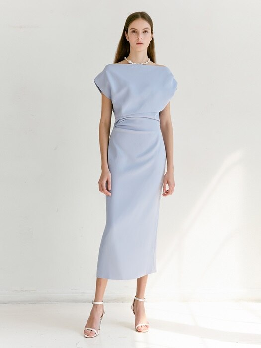 ATHENA Asymmetric sleeve dress (Light Cornflower Blue)