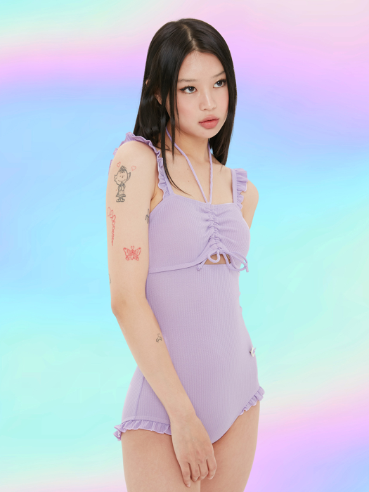 (OP-20375) SHIRRING FRILL ONEPIECE SWIMSUIT LAVENDER