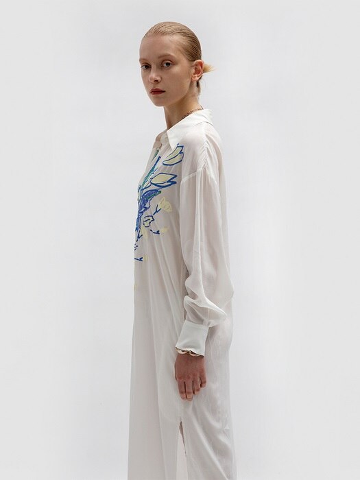 Flower Print Long Shirts_Ivory