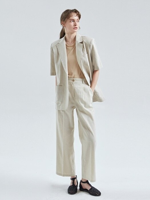 LIGHT LINEN WIDE PANTS_OATMEAL