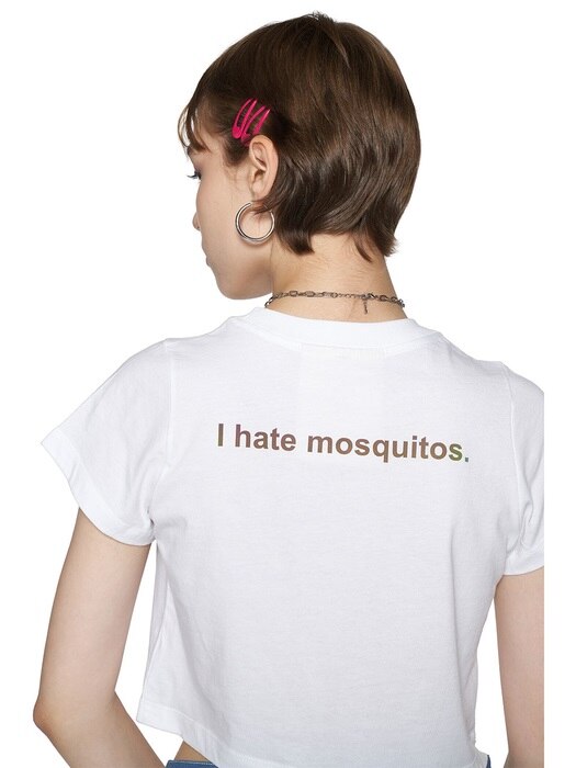 WHITE REFLECTIVE MOSQUITO PRINT CROPPED T-SHIRT
