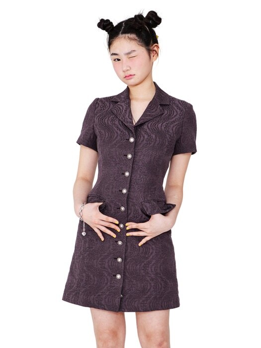 FLOWER-CHAIN JACQUARD BLAZER DRESS [DARK PURPLE]