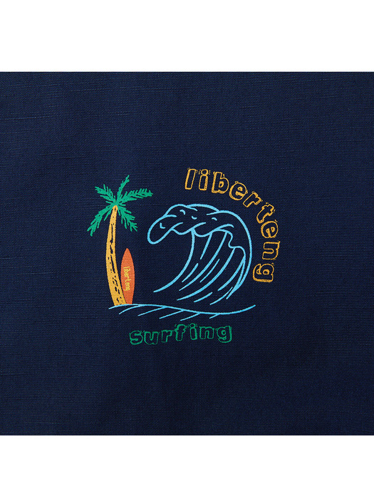 서퍼 로고 하와이안 반팔셔츠 네이비