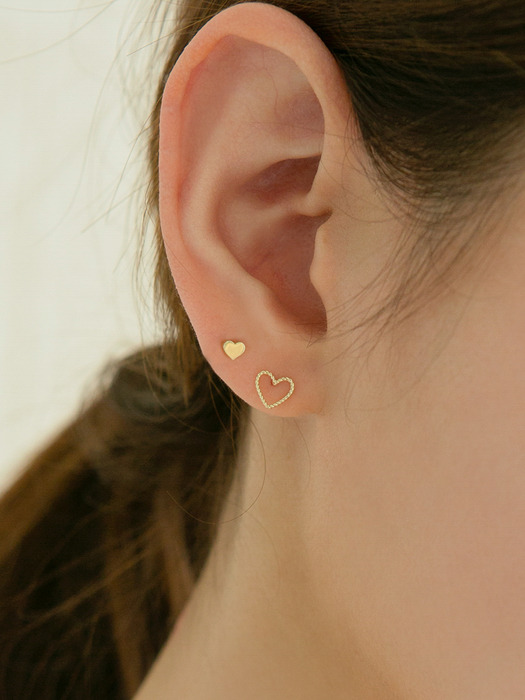 14k gold dot line heart earrings (14k 골드)