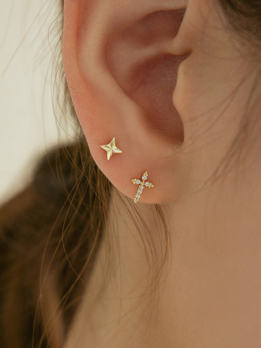 14k gold mini CZ cross earrings (14K 골드)