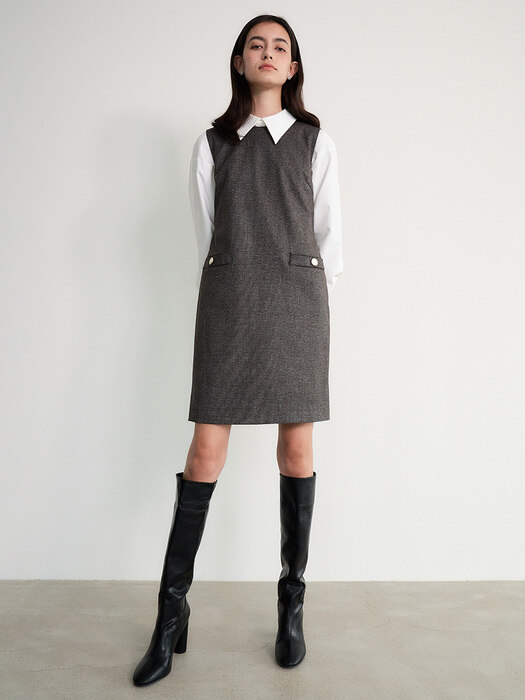 004 LUX Wool-Blend Tweed Midi Dress (Brown)