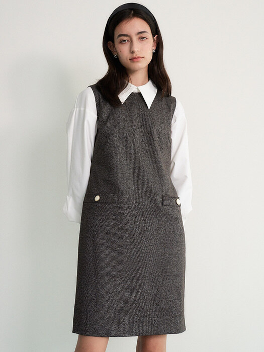 004 LUX Wool-Blend Tweed Midi Dress (Brown)