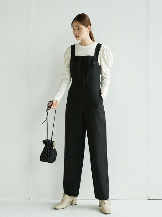 [N] JAMSIL Overall jumpsuit  (Black / Khaki corduroy)