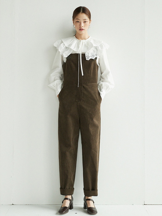 [N] JAMSIL Overall jumpsuit  (Black / Khaki corduroy)