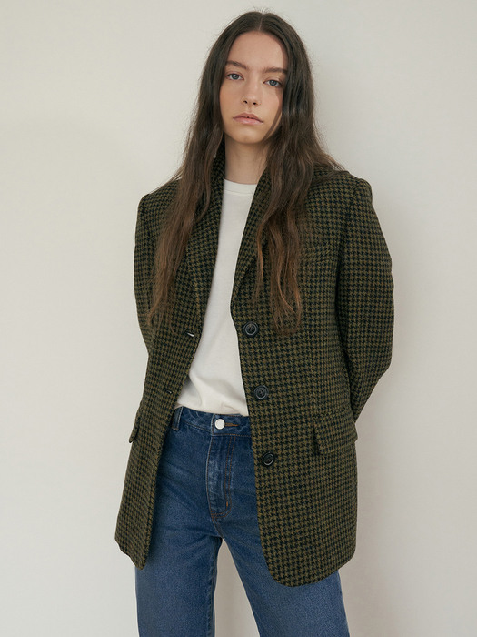 wool check jacket (khaki)