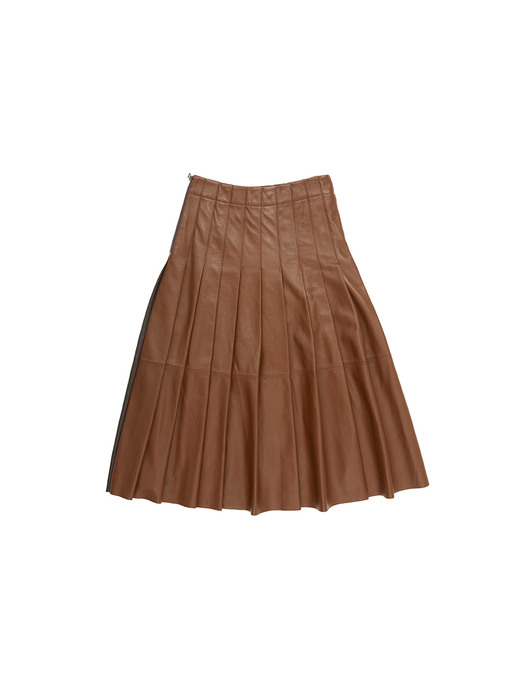 [N]HANNAM Pleated leather skirt (Dark brown/Saddle brown)