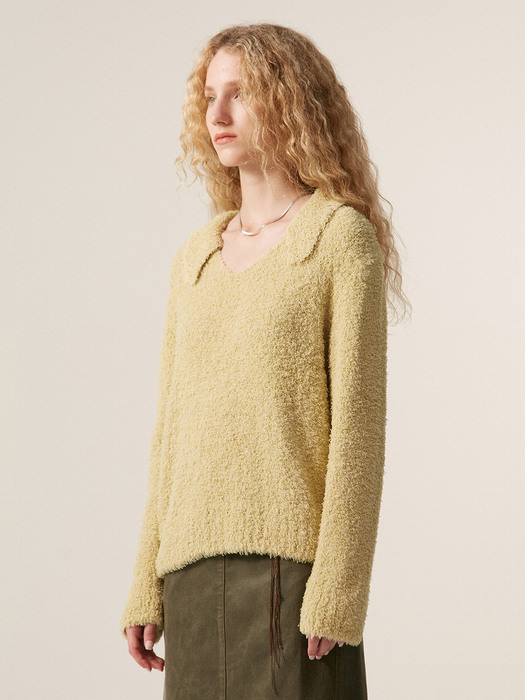 COLLARED FLUFFY KNIT TOP, BEIGE