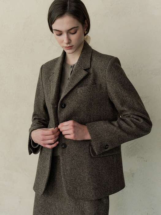 comos448 wool three button jacket (brown)