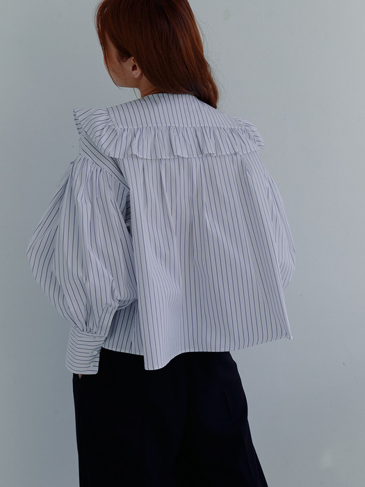 Colette Ruffle Collar Blouse (Pin Blue)