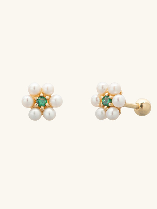 [단독] 14k gold Emerald 6 pearl piercing (14k 골드) b11