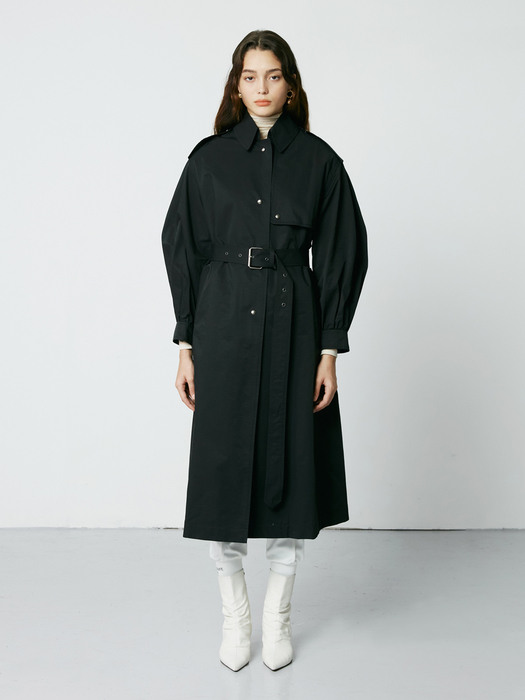 VOLUME SEELEVE BELTED TRENCHCOAT_BLACK [U1S0N701/99]