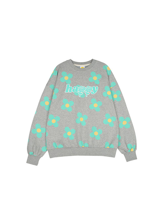 Green flower pattern Sweat-shirt [Melange grey]