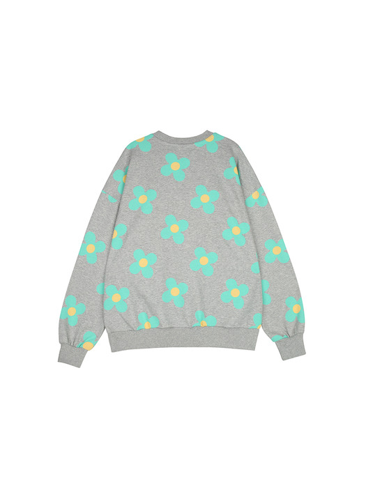 Green flower pattern Sweat-shirt [Melange grey]