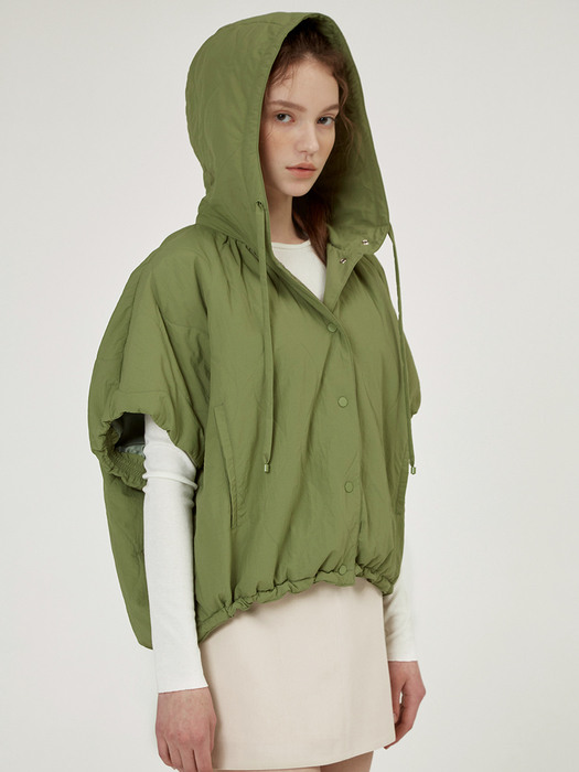 HOODED SEMI-OVER PADDING VEST [Cream] [Olive]