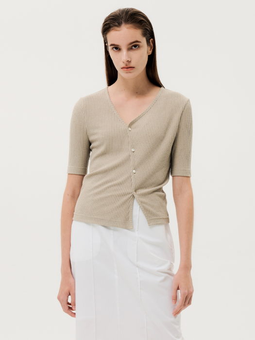 Unbalanced Button-up Top Khaki Beige